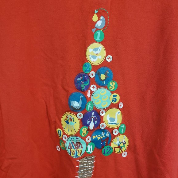 Collections Etc Women's Red Henley Christmas Tree Long Sleeve Shirt Top Blouse - Picture 4 of 11